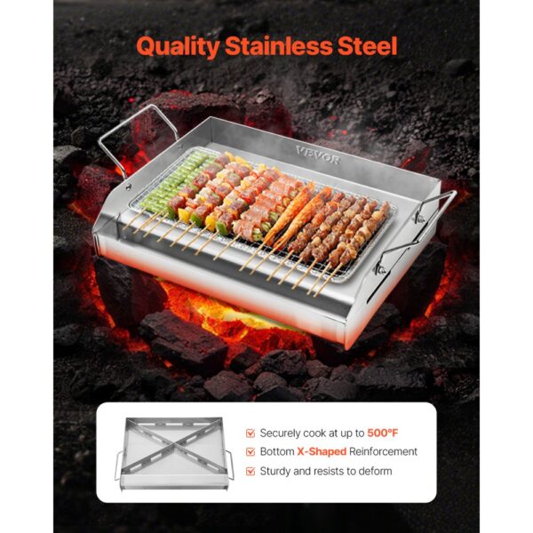 VEVOR Grillplatte Grillpfanne Edelstahl universelle rechteckige Platte (425x270mm) mit flacher Oberseite – Bild 2