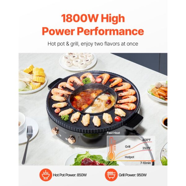 VEVOR Hot Pot mit Grill 1800 W 2 in 1 elektrischer rauchfreier Grill, antihaftbeschichtete Pfanne – Bild 2 VEVOR Hot Pot mit Grill 1800 W 2 in 1 elektrischer rauchfreier Grill, antihaftbeschichtete Pfanne – Bild 2