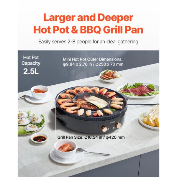 VEVOR Hot Pot mit Grill 1800 W 2 in 1 elektrischer rauchfreier Grill, antihaftbeschichtete Pfanne – Bild 3 VEVOR Hot Pot mit Grill 1800 W 2 in 1 elektrischer rauchfreier Grill, antihaftbeschichtete Pfanne – Bild 3