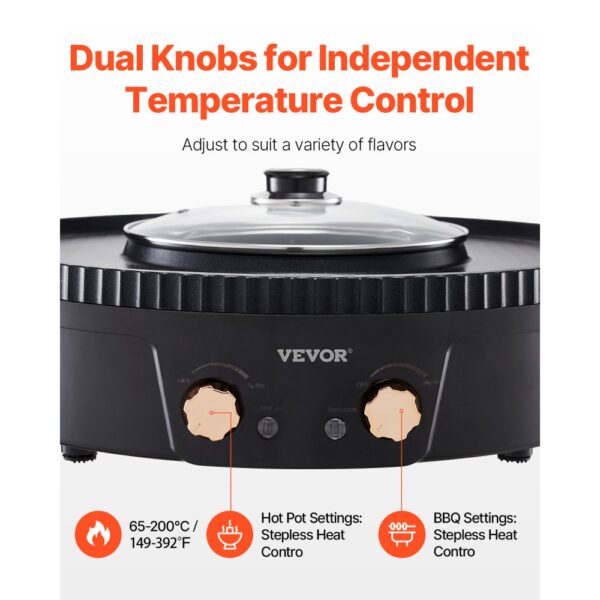 VEVOR Hot Pot mit Grill 1800 W 2 in 1 elektrischer rauchfreier Grill, antihaftbeschichtete Pfanne – Bild 4 VEVOR Hot Pot mit Grill 1800 W 2 in 1 elektrischer rauchfreier Grill, antihaftbeschichtete Pfanne – Bild 4