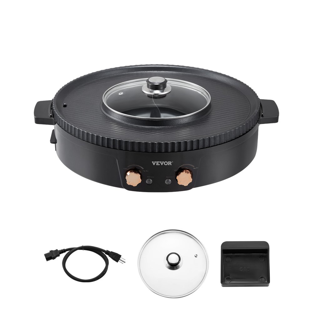 VEVOR Hot Pot mit Grill 1800 W 2 in 1 elektrischer rauchfreier Grill, antihaftbeschichtete Pfanne