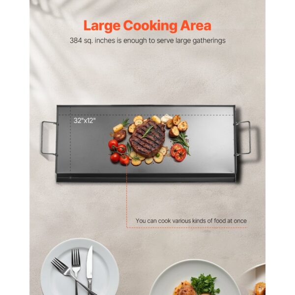 VEVOR Grillplatte Grillpfanne Karbonstahl universelle rechteckige Platte (812 x 310 mm) mit flacher Oberseite – Bild 4