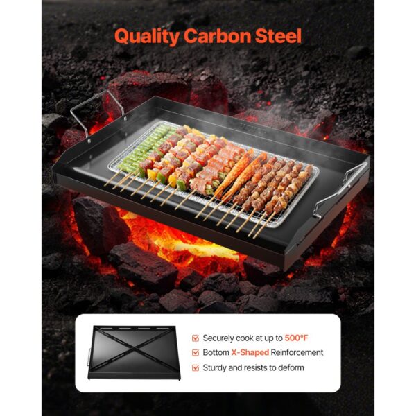 VEVOR Grillplatte Grillpfanne Karbonstahl universelle rechteckige Platte (605 x 360 mm) mit flacher Oberseite – Bild 2