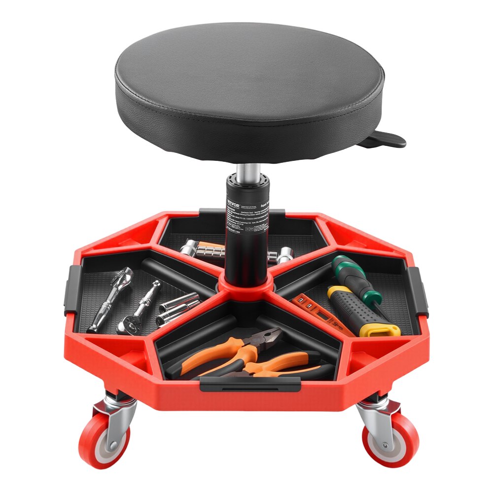 VEVOR Rollbarer Werkstatthocker Werkstattsitz (136 kg Tragkraft) Garagensitz Arbeitshocker, Schwarz+Rot