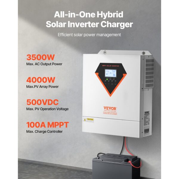 VEVOR Hybrid-Solarwechselrichter, 3500 W, 24 V DC auf einphasig 220/230 V AC – Bild 2
