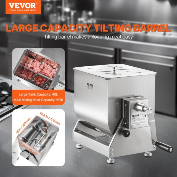VEVOR manueller Fleischmischer 40 L Fleischverarbeitungsgerät mit Kippbehälter – Bild 2