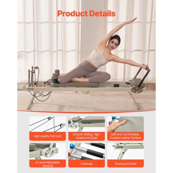 VEVOR Faltbarer Pilates Reformer Trainingsgerät im Heim-Fitnessstudio, Feder und Kordel, bis zu 181,44 kg – Bild 5