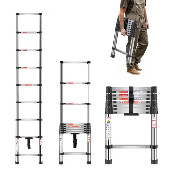 VEVOR Teleskopleiter, 254 cm lange, Klappleiter mit Tragkraft von 150 kg (75°) & rutschfeste Füße VEVOR Teleskopleiter, 254 cm lange, Klappleiter mit Tragkraft von 150 kg (75°) & rutschfeste Füße