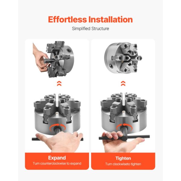 VEVOR 6-Backen-Drehfutter, 160 mm, selbstzentrierendes Spannfutter mit D1-4 Cam Lock-Trägerplatte – Bild 5