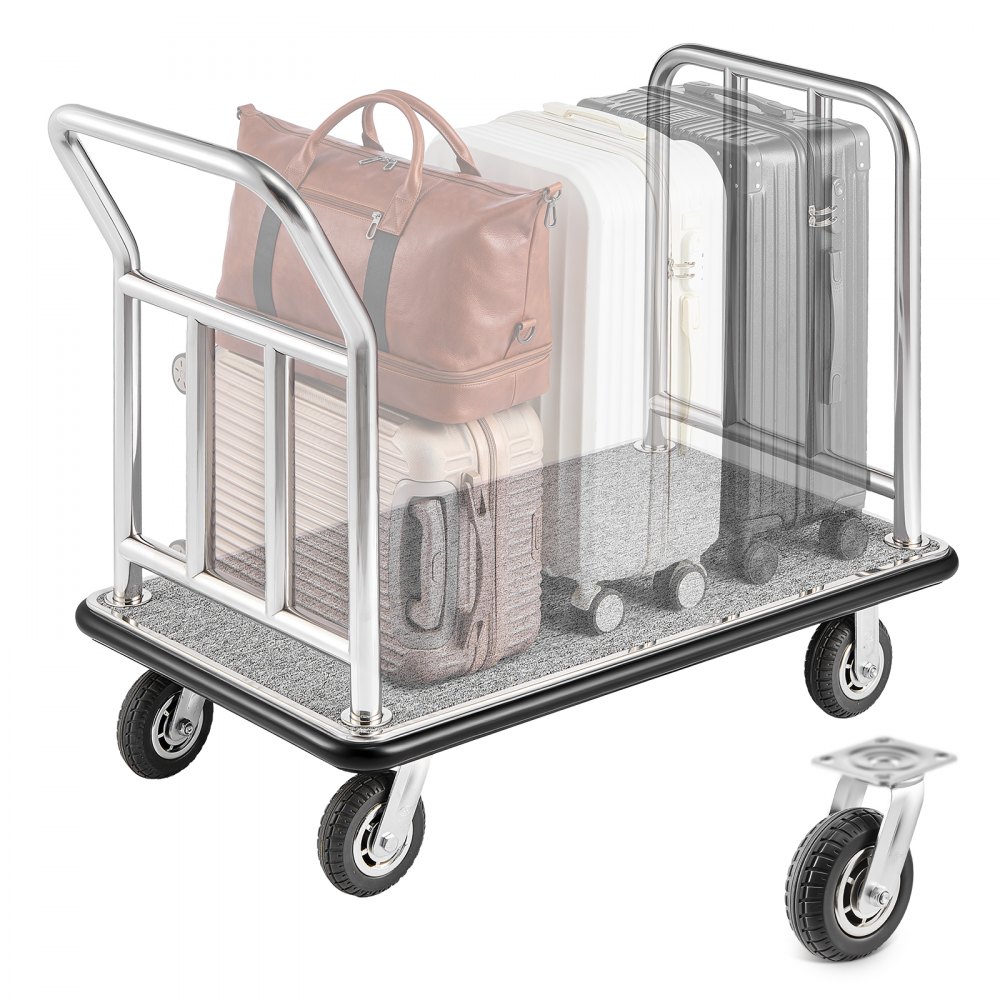 VEVOR Hotelgepäckwagen, 340 kg Tragkraft, Parkservicewagen mit Teppichboden & 15 cm großen Gummirädern