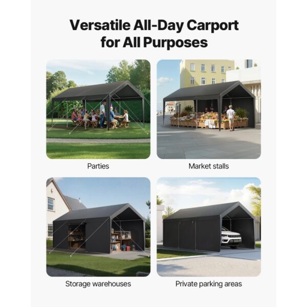 VEVOR Carport, 3,05x6,09x2,87 m Autoüberdachung, Zeltgarage mit abnehmbaren Seitenwänden & Tür – Bild 3
