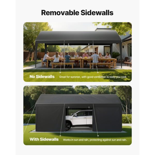 VEVOR Carport, 3,05x6,09x2,87 m Autoüberdachung, Zeltgarage mit abnehmbaren Seitenwänden & Tür – Bild 5