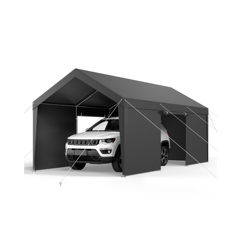 VEVOR Carport, 3,05x6,09x2,87 m Autoüberdachung, Zeltgarage mit abnehmbaren Seitenwänden & Tür