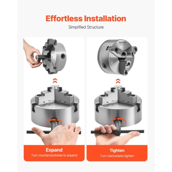 VEVOR 3-Backen-Drehfutter, φ160 mm, selbstzentrierendes Spannfutter mit 38,1-mm-8-Gewinde-Trägerplatte – Bild 5