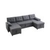 VEVOR U-förmiges Schlafsofa, umwandelbares Bettsofa mit 2 Seitentaschen & 2 Kissen & Doppel-Chaiselongue