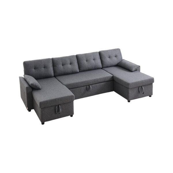 VEVOR U-förmiges Schlafsofa, umwandelbares Bettsofa mit 2 Seitentaschen & 2 Kissen & Doppel-Chaiselongue