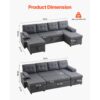 VEVOR U-förmiges Schlafsofa, umwandelbares Bettsofa mit 2 Seitentaschen & 2 Kissen & Doppel-Chaiselongue – Bild 2