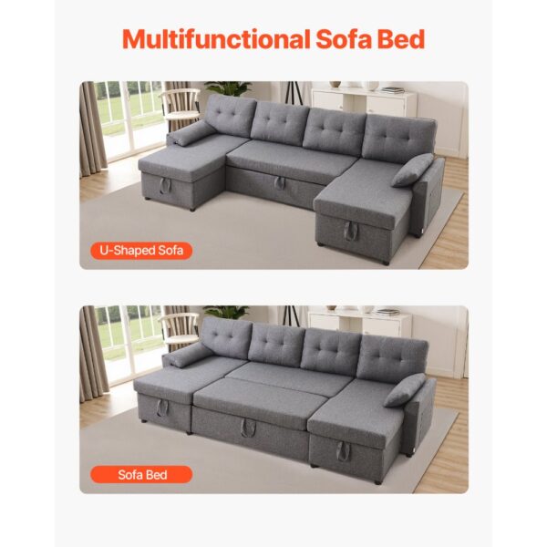 VEVOR U-förmiges Schlafsofa, umwandelbares Bettsofa mit 2 Seitentaschen & 2 Kissen & Doppel-Chaiselongue – Bild 3