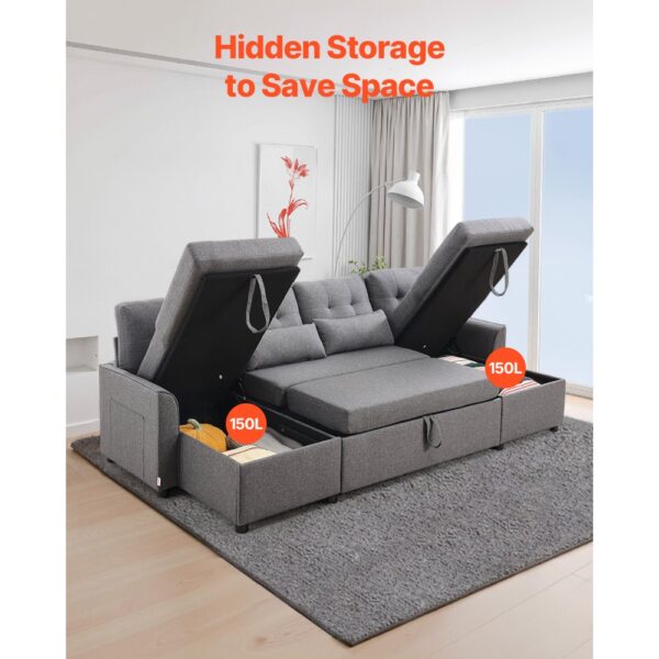VEVOR U-förmiges Schlafsofa, umwandelbares Bettsofa mit 2 Seitentaschen & 2 Kissen & Doppel-Chaiselongue – Bild 4