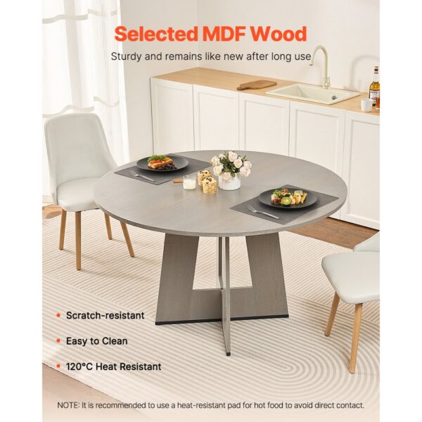 VEVOR runder Esstisch Küchentisch Holztisch (120 cm / 90,72 kg belastbar) für 4-6 Personen, Grau (nur Tisch) – Bild 2