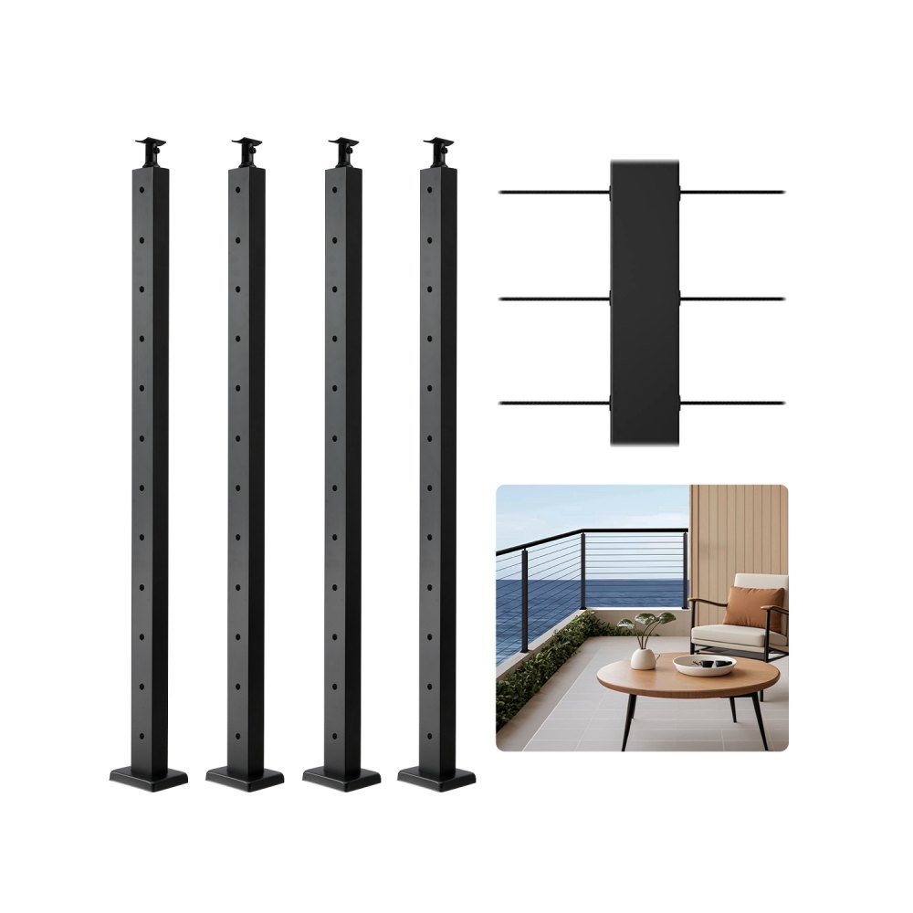 VEVOR Kabelgeländerpfosten, 4er-Pack, 1067x50,8x50,8 mm, Edelstahl SUS304