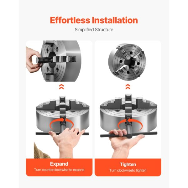 VEVOR 4-Backen-Drehfutter, 250 mm, 15-250 mm Spannbereich mit T-Schlüssel-Befestigungsschrauben – Bild 5