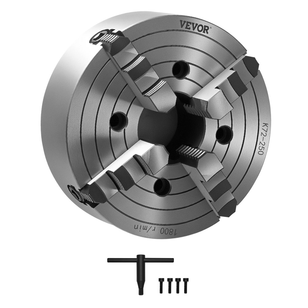 VEVOR 4-Backen-Drehfutter, 250 mm, 15-250 mm Spannbereich mit T-Schlüssel-Befestigungsschrauben
