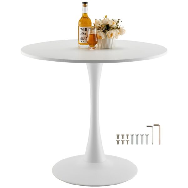 VEVOR runder Esstisch Küchentisch Holztisch (80 cm / 113,4 kg belastbar) für 2–4 Personen, weiß (nur Tisch)