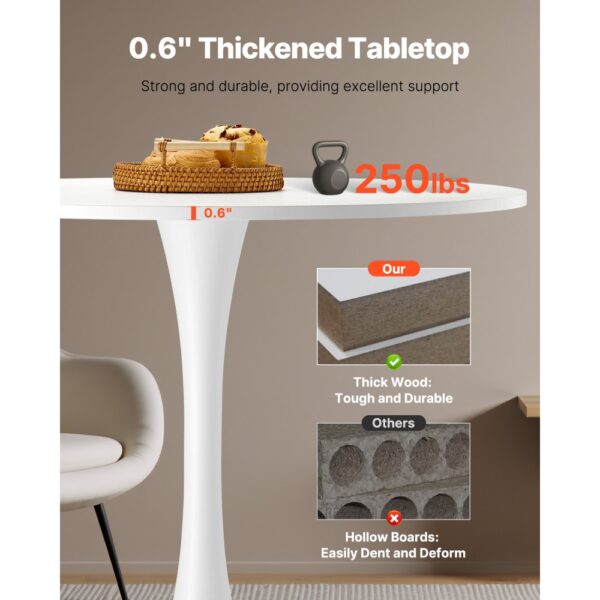 VEVOR runder Esstisch Küchentisch Holztisch (80 cm / 113,4 kg belastbar) für 2–4 Personen, weiß (nur Tisch) – Bild 3