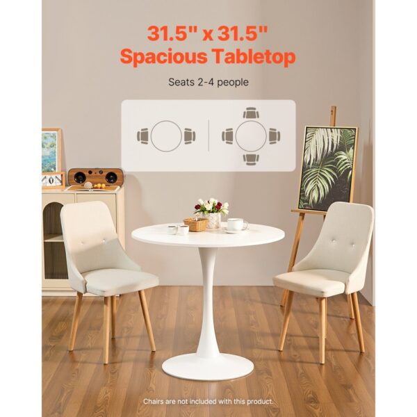 VEVOR runder Esstisch Küchentisch Holztisch (80 cm / 113,4 kg belastbar) für 2–4 Personen, weiß (nur Tisch) – Bild 4