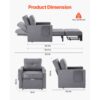 VEVOR Schlafsofa umbaubares Schlafbett mit Seitentasche & Kissen & Armlehne, Grau – Bild 2
