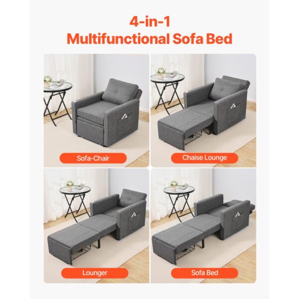VEVOR Schlafsofa umbaubares Schlafbett mit Seitentasche & Kissen & Armlehne, Grau – Bild 3