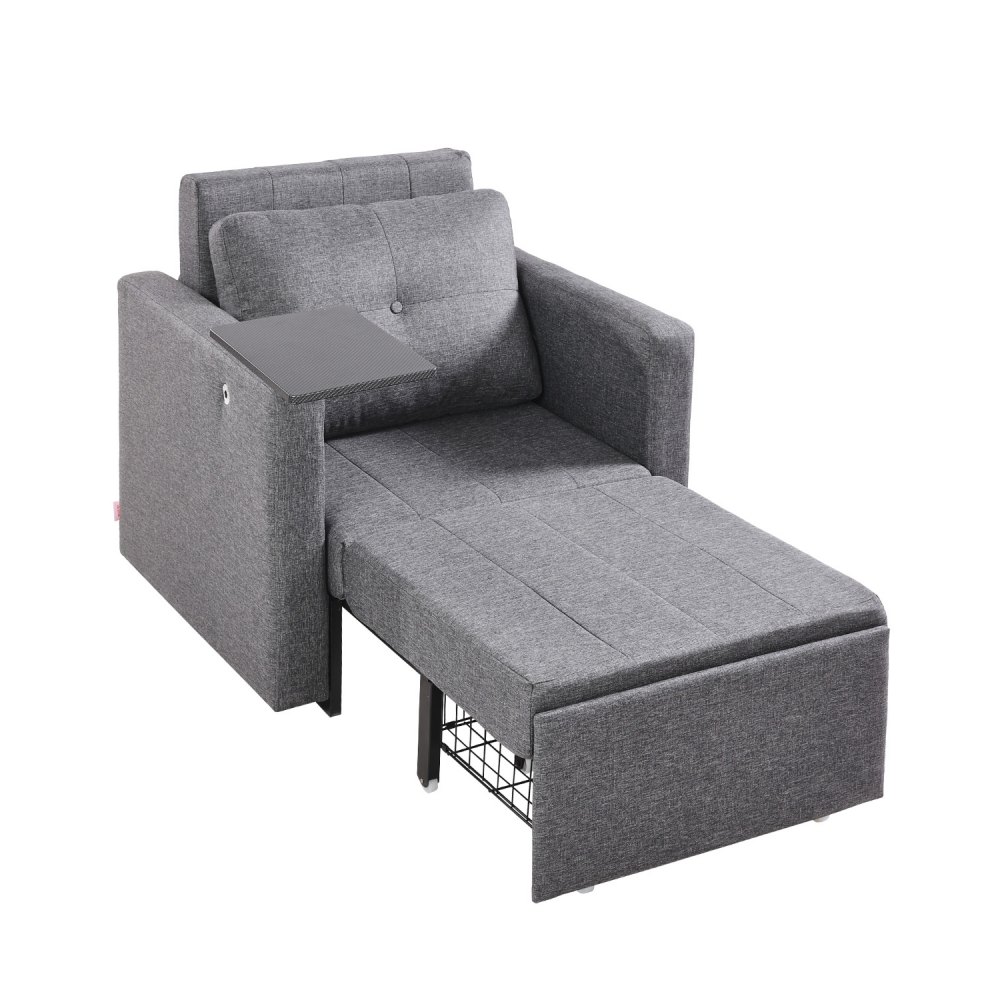 VEVOR Schlafsofa umbaubares Schlafbett mit Seitentasche & Kissen & Armlehne, Grau