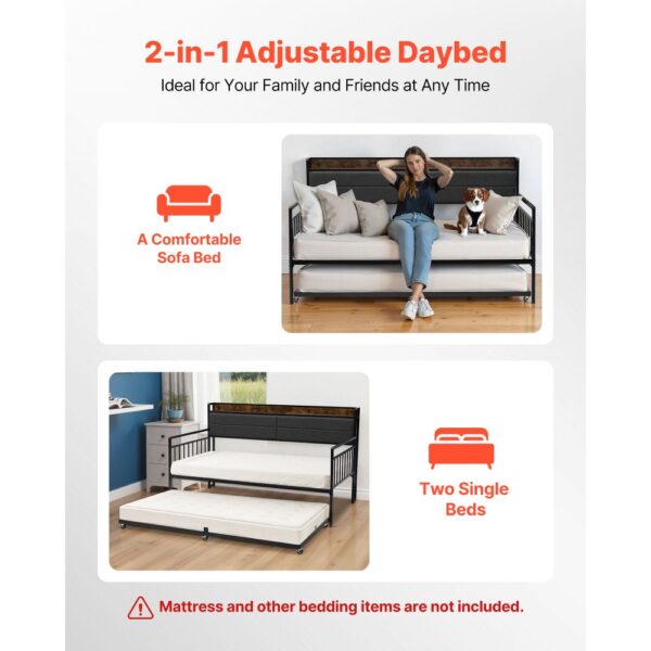 VEVOR Tagesbettrahmen in Twin-Größe, Tagesbett Sofabett mit Ausziehbett, Schwarz – Bild 2