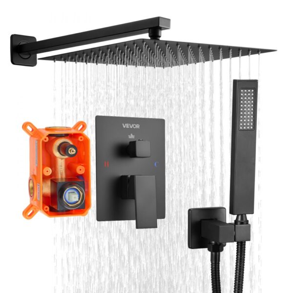 VEVOR Duscharmatur Regenduschsystem fürs Badezimmer Duschsystem mit 305 mm quadratischen Regenduschkopf