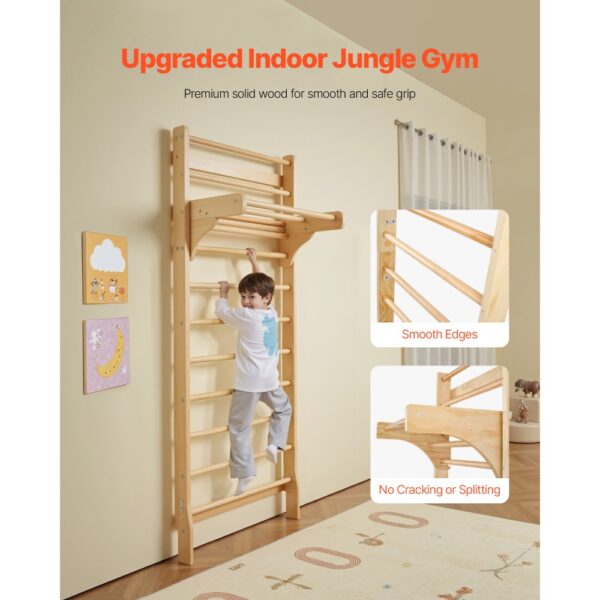 VEVOR schwedisches Leiterwand 10-stufiges Indoor-Klettergerüst aus Massivholz, Ideales Geschenk für Kinder – Bild 2