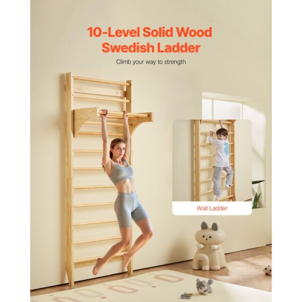 VEVOR schwedisches Leiterwand 10-stufiges Indoor-Klettergerüst aus Massivholz, Ideales Geschenk für Kinder – Bild 4