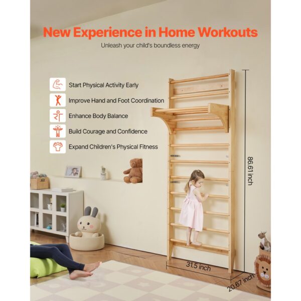 VEVOR schwedisches Leiterwand 10-stufiges Indoor-Klettergerüst aus Massivholz, Ideales Geschenk für Kinder – Bild 5