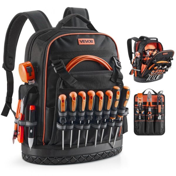 VEVOR Werkzeugrucksack, 64 Taschen, Backpack mit Laptopfach & geformtem Boden