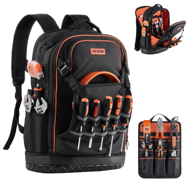 VEVOR Werkzeugrucksack, 65 Taschen, Backpack mit Laptopfach & geformtem Boden