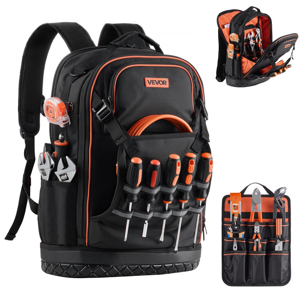 VEVOR Werkzeugrucksack, 65 Taschen, Backpack mit Laptopfach & geformtem Boden