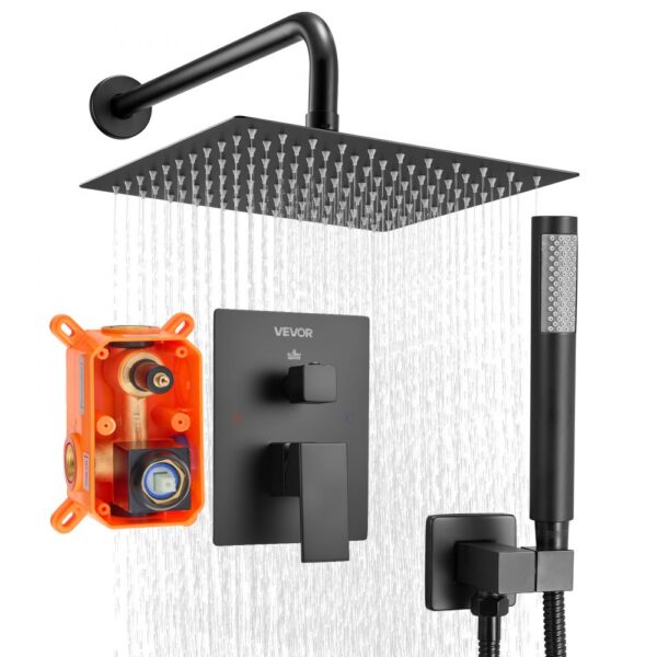 VEVOR Duscharmatur Regenduschsystem fürs Badezimmer Duschsystem mit 254 mm quadratischen Regenduschkopf