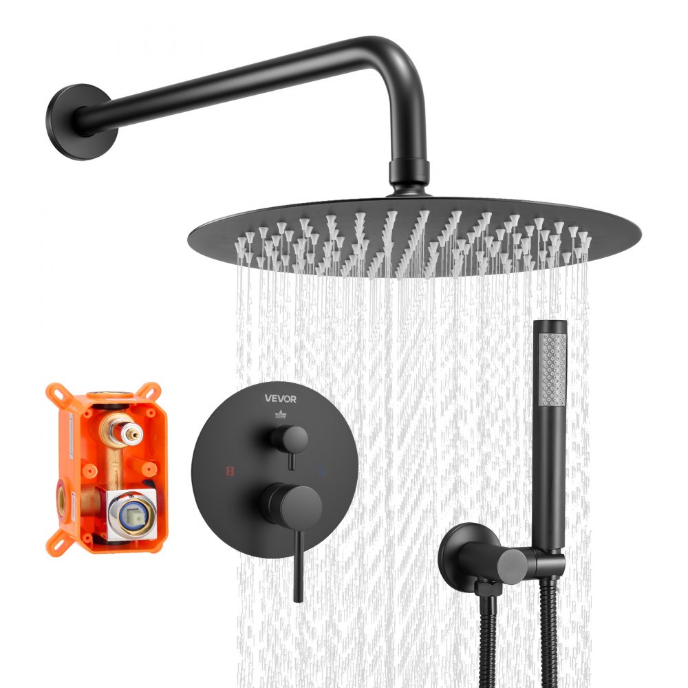 VEVOR Duscharmatur Regenduschsystem fürs Badezimmer Duschsystem mit 254 mm runden Regenduschkopf & Handbrause