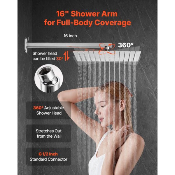 VEVOR Duscharmatur Regenduschsystem fürs Badezimmer Duschsystem mit 305 mm quadratischen Regenduschkopf – Bild 4
