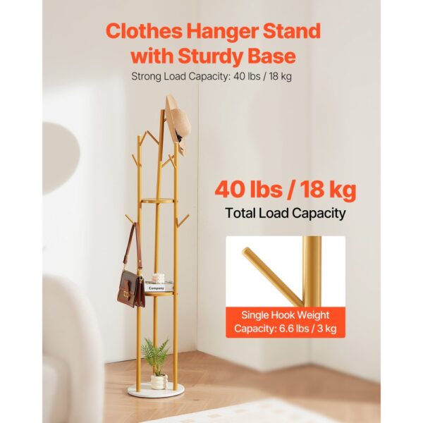 VEVOR Garderobenständer 340x340x1700 mm, Kleiderständer mit Quarzsteinsockel & 9 Haken, Büro – Bild 2