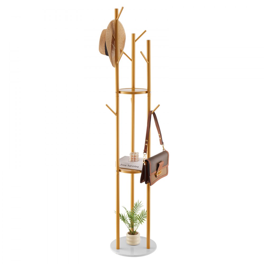 VEVOR Garderobenständer 340x340x1700 mm, Kleiderständer mit Quarzsteinsockel & 9 Haken, Büro