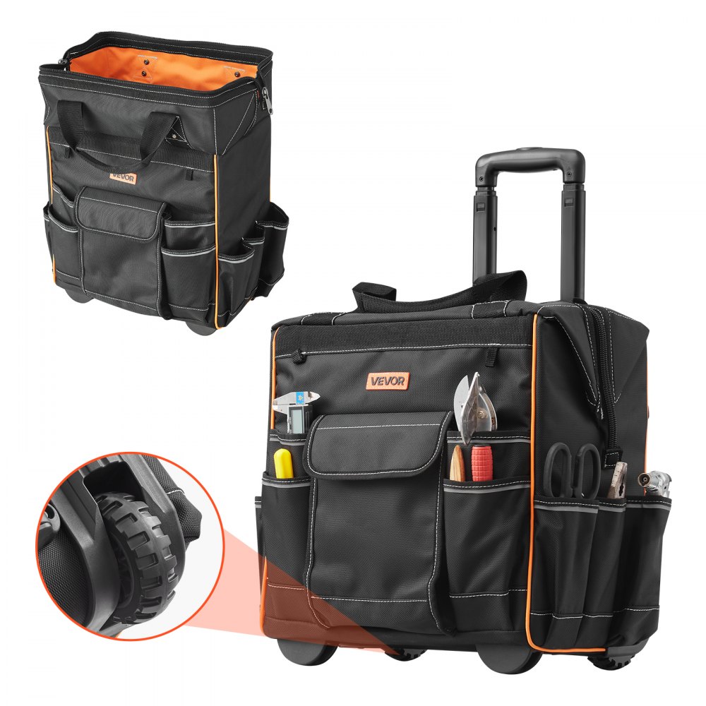 VEVOR Werkzeugtasche mit Rollen, 50 kg Tragkraft, 25 Taschen, 390x290x420 mm