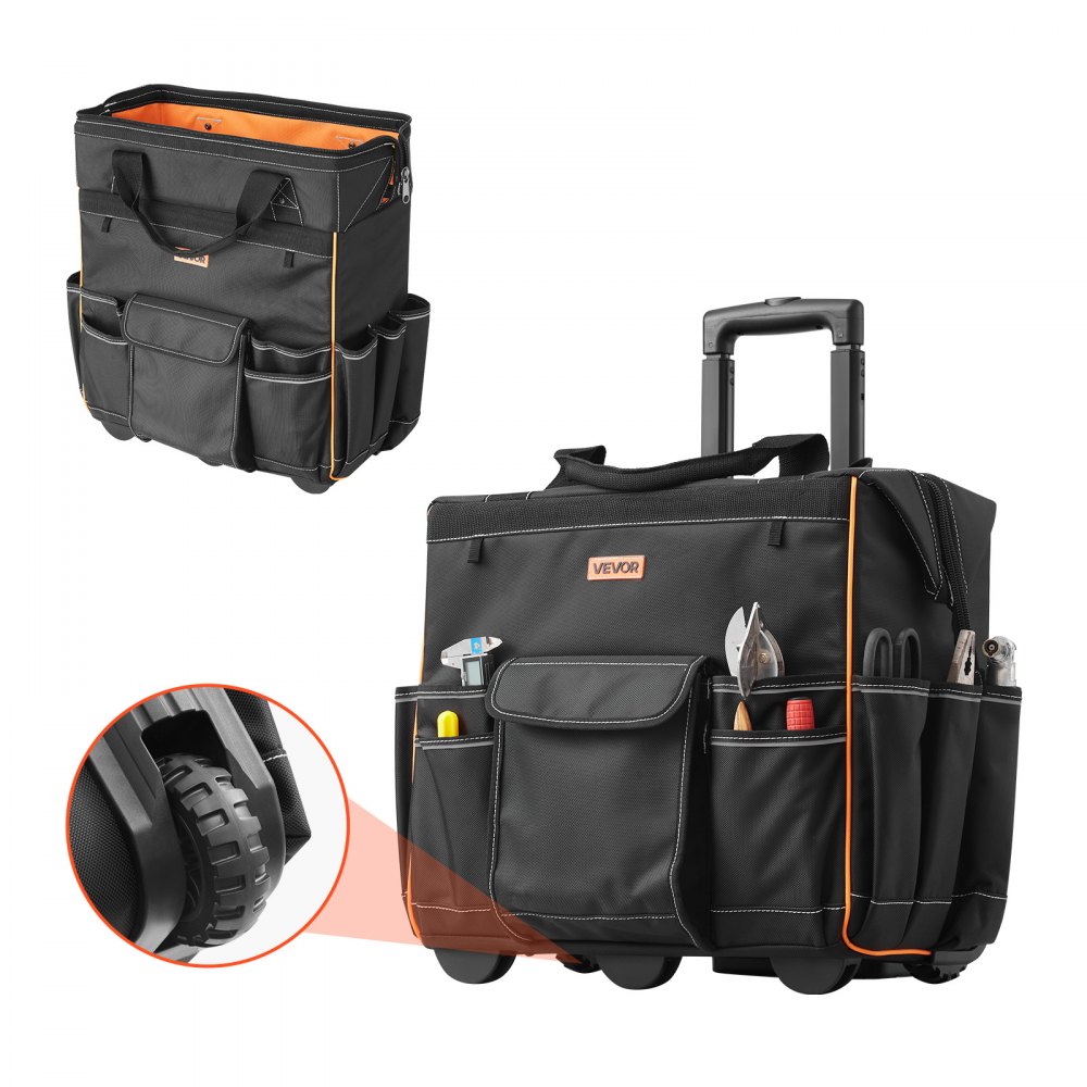 VEVOR Werkzeugtasche mit Rollen, Tragkraft 50 kg, 25 Taschen, 460x270x430 mm