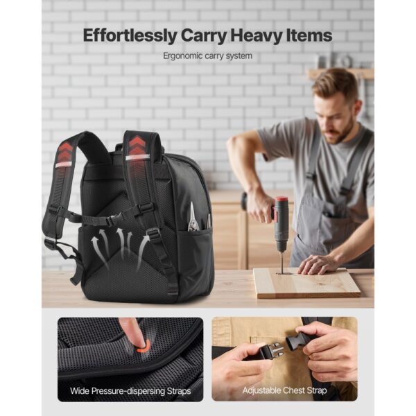 VEVOR Werkzeugrucksack, 49 Taschen, Backpack mit Laptopfach und verstärktem Stoffboden – Bild 4