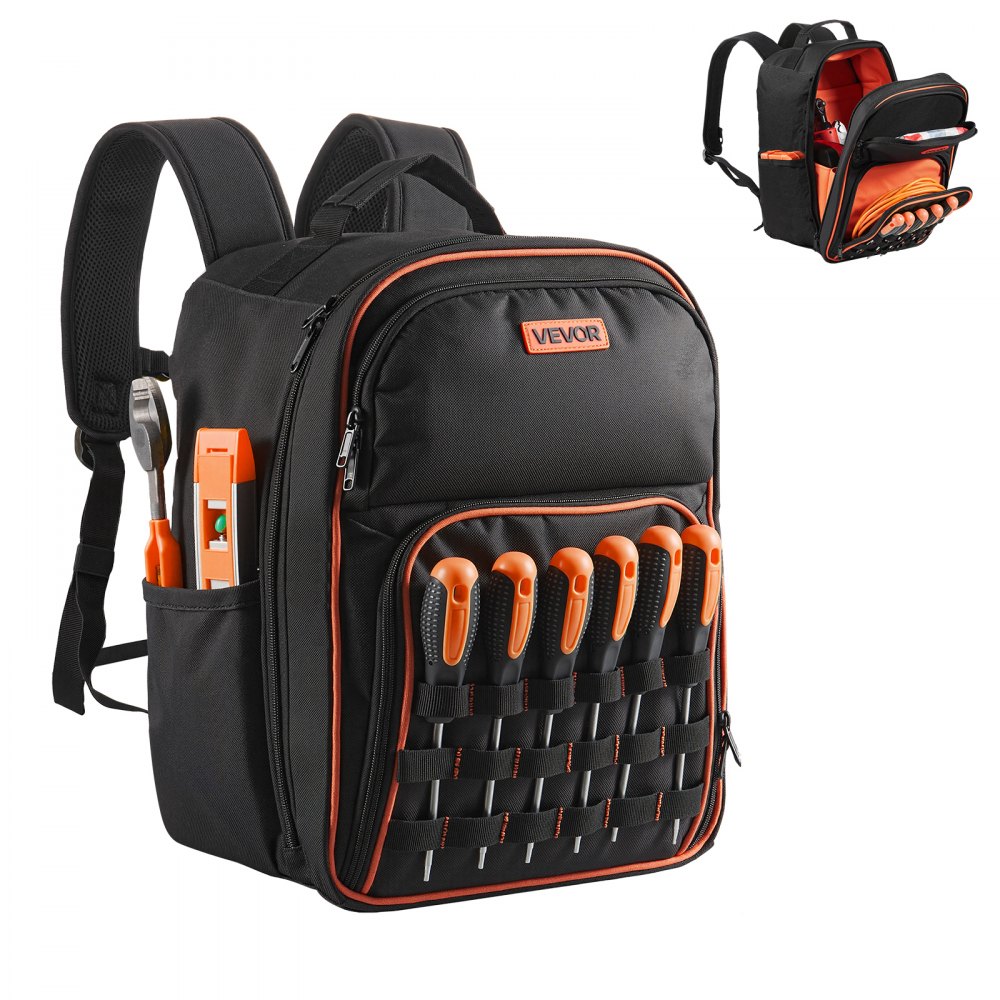 VEVOR Werkzeugrucksack, 49 Taschen, Backpack mit Laptopfach und verstärktem Stoffboden